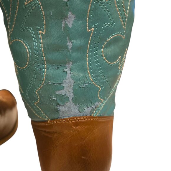 Turquoise and Brown Western Cowboy Boots Ladies Size 8 Synthetic Distressed - Picture 7 of 15